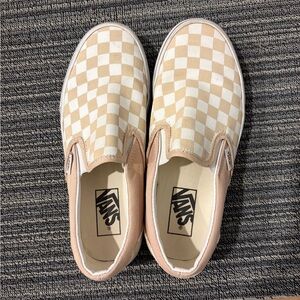 Vans Checkerboard Slip-On Sneakers Beige White Women Size 7